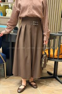 Lamelif Kemer Detaylı Yırtmaçlı Etek Acı Kahve