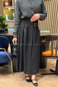 Lamelif Kemer Detaylı Yırtmaçlı Etek Siyah