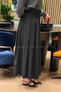 Lamelif Kemer Detaylı Yırtmaçlı Etek Siyah