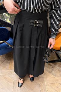 Lamelif Kemer Detaylı Yırtmaçlı Etek Siyah