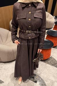 Lamelif Kemerli Jile Takım Kahverengi