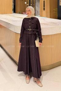 Lamelif Kemerli Jile Takım Kahverengi