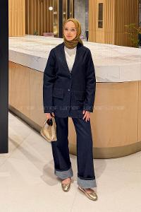 Lamelif Kot Ceket-Pantolon Takım Koyu Mavi