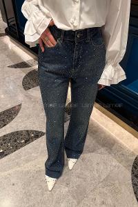 Lamelif Palazzo Taş Detaylı Jean Koyu Mavi Yeşil Tintli