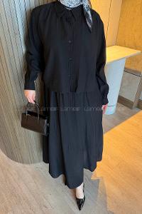 Lamelif Pileli Etekli İkili Takım Siyah