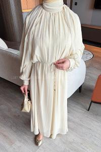 Lamelif Şifon Tesettür Elbise Bej