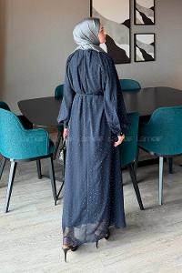 Lamelif Şifon Tesettür Elbise Lacivert