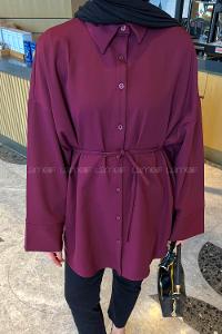 Claret Red Shirt Collar Cotton Tunic