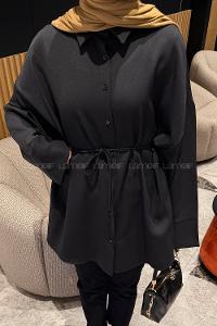 Black Shirt Collar Cotton Tunic