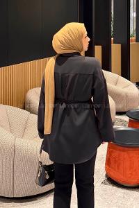 Black Shirt Collar Cotton Tunic