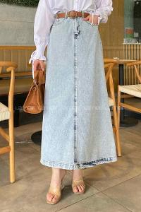 Ice Blue Denim Unprinted Straight Skirt Skirt