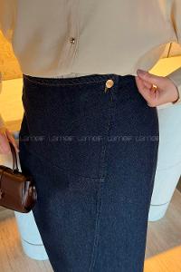 Lamelif Kruvaze Kapama Tesettür Kot Etek Kot  Mavisi