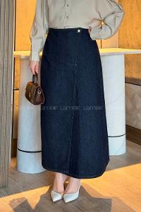 Lamelif Kruvaze Kapama Tesettür Kot Etek Kot  Mavisi