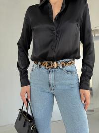 Lamelif Leopar Zarefeti Suni Deri Kaplama Kadın Kemer