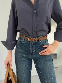 Lamelif Noir Nubuk Gold Halka Tokalı Kadın Kemer