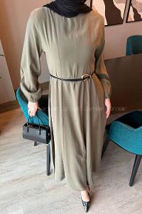 Lamelif Toka Detaylı Tensel Elbise Haki