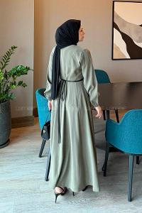 Lamelif Toka Detaylı Tensel Elbise Haki