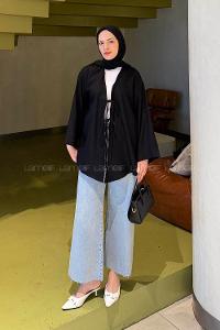 Black Long Arm Crepe Fabric Kimono