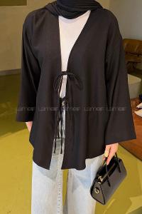 Black Long Arm Crepe Fabric Kimono