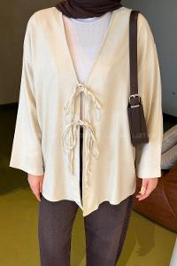 Stone Long Arm Crepe Fabric Kimono