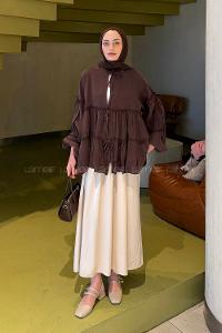 Lamelif Bağlama Detaylı Tunik Acı Kahve