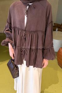 Lamelif Bağlama Detaylı Tunik Acı Kahve