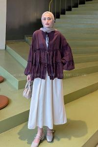 Lamelif Bağlama Detaylı Tunik Mürdüm