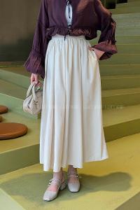 Lamelif Bel Lastikli Cep Detaylı Etek Krem