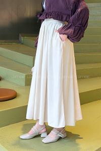 Lamelif Bel Lastikli Cep Detaylı Etek Krem