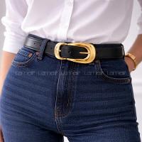 Lamelif Kadın Luna Geniş Oval Gold Tokalı Kemer