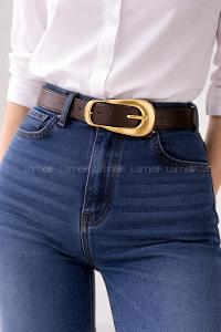 Lamelif Kadın Luna Geniş Oval Gold Tokalı Kemer