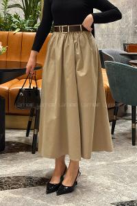 Lamelif Kemerli Büzgülü Etek Haki