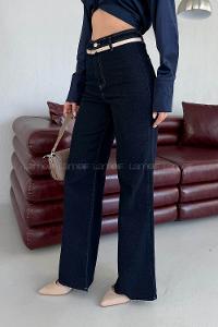 Lamelif Kesik Paça Jean Koyu Mavi