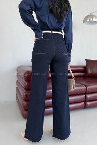 Lamelif Kesik Paça Jean Koyu Mavi