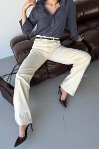 Cream Denim High Waist Denim Pants