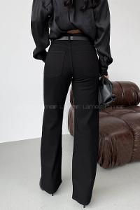 Lamelif Likralı Bol Paça Pantolon Siyah