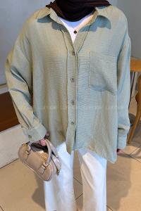 Lamelif Müslin Kumaş Oversize Gömlek Mint Yeşili