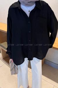 Lamelif Müslin Kumaş Oversize Gömlek Siyah