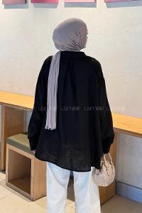 Lamelif Müslin Kumaş Oversize Gömlek Siyah