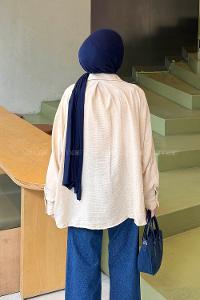 Lamelif Müslin Kumaş Oversize Gömlek Sütlü Kahve