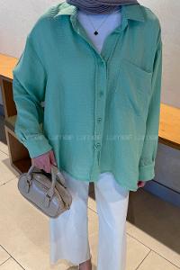 Lamelif Müslin Kumaş Oversize Gömlek Yeşil