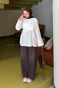 Lamelif Pelerin Detaylı Tunik Beyaz