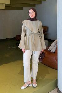 Lamelif Pelerin Detaylı Tunik Haki