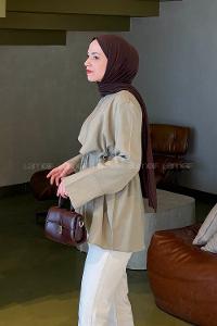 Lamelif Pelerin Detaylı Tunik Haki