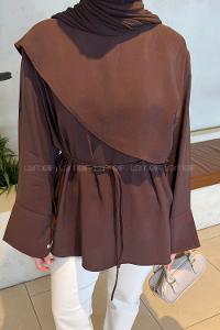 Lamelif Pelerin Detaylı Tunik Kahverengi