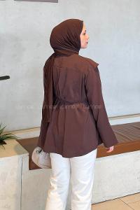 Lamelif Pelerin Detaylı Tunik Kahverengi