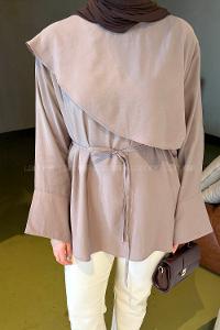 Lamelif Pelerin Detaylı Tunik Vizonrengi