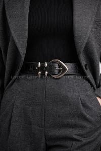 Lamelif Kadın Noir Edge Kemer Çeket Gömlek Pantolon