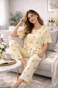 Lamelif Kadın Milan Kumaş  Lemonn Desenli Pijama Takımı