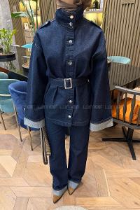 Lamelif Bağlama Detaylı İkili Kot Takım Koyu Mavi